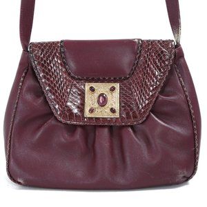 VINTAGE PANTERA PLUM WINE LEATHER AND GENUINE SNAKESKIN CABOCHON CROSSBODY